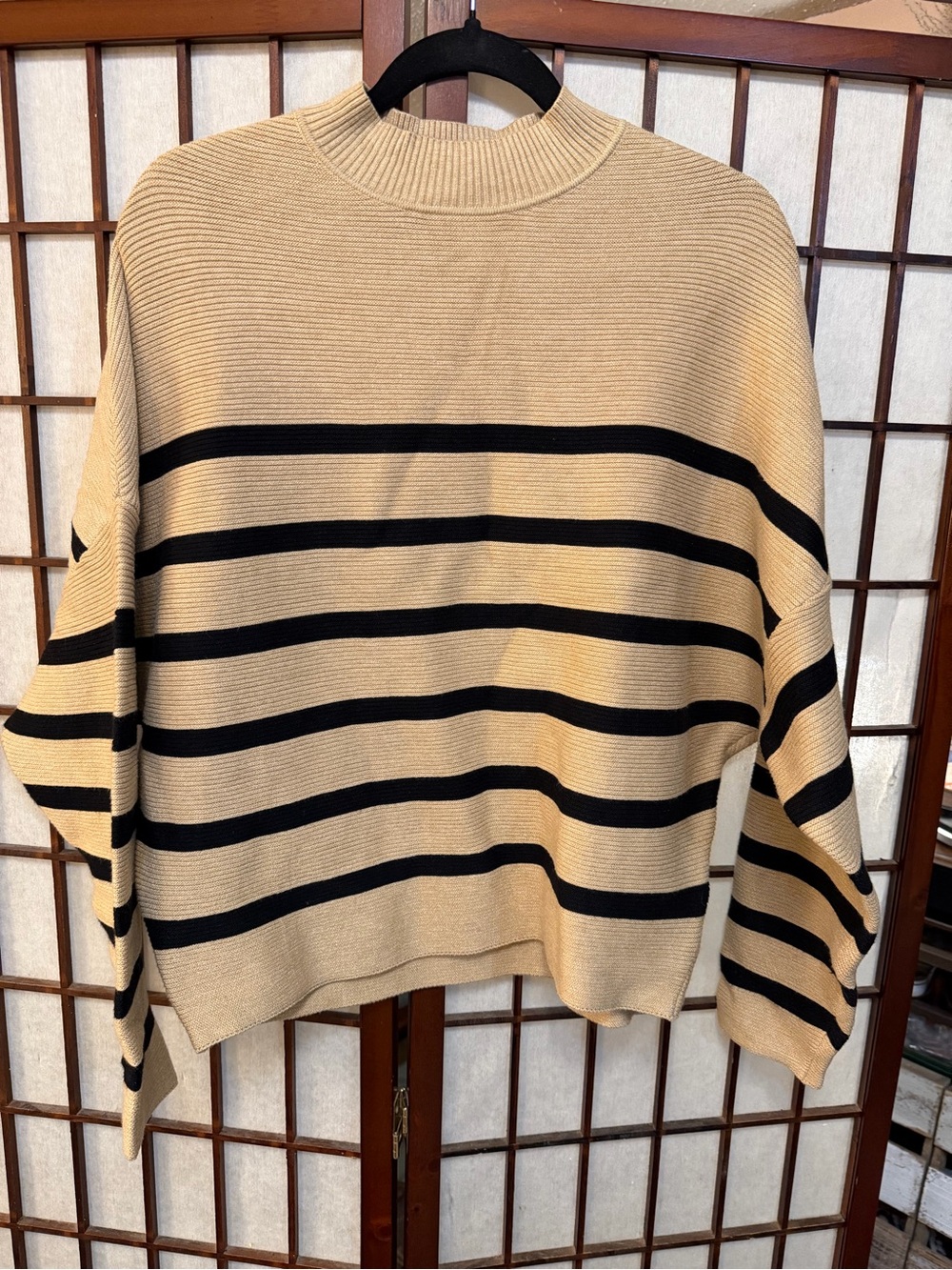 Beige and Black Striped Women’s Sweater